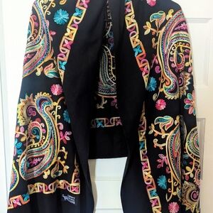 Colorful Embroidered Black Shawl